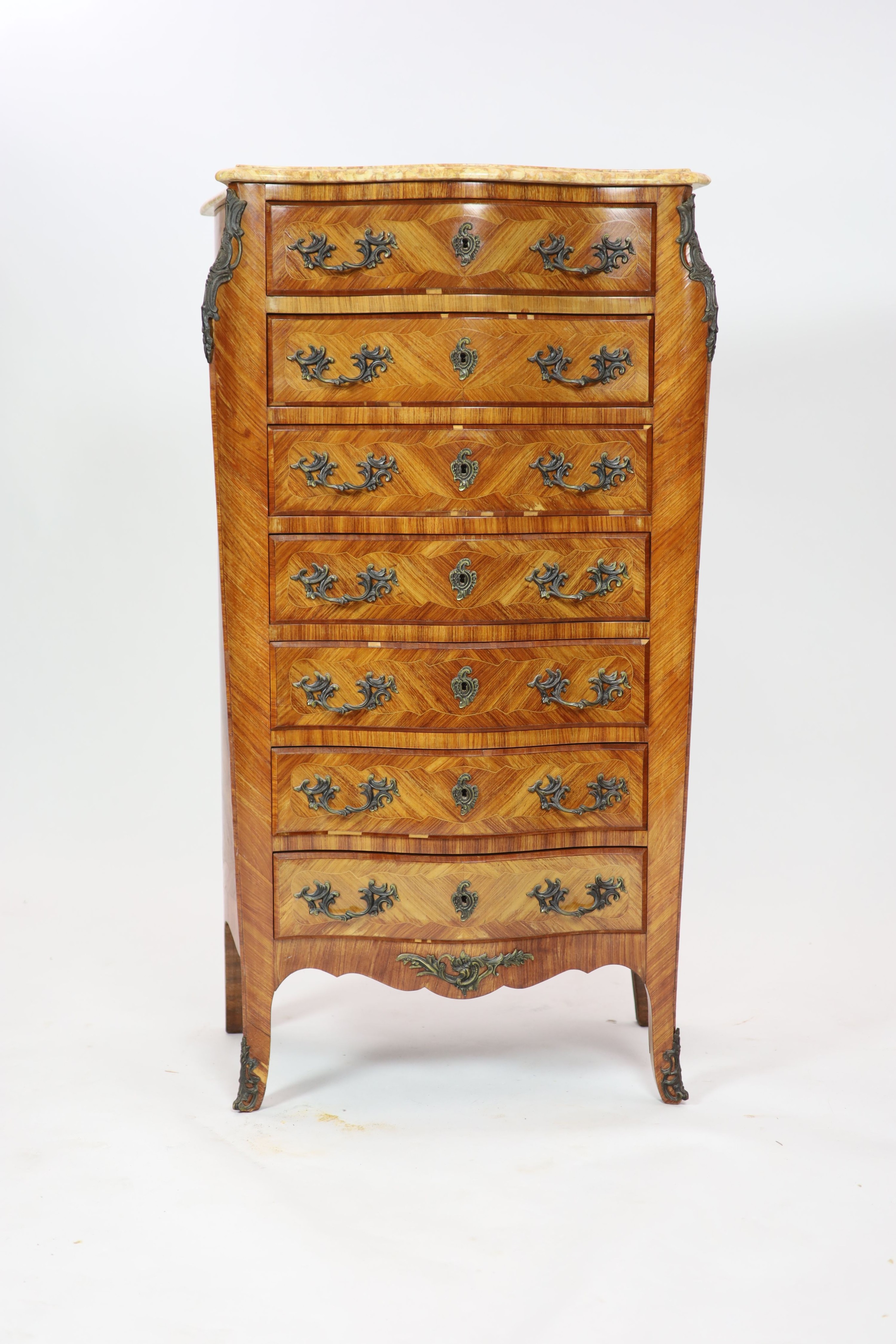 A Louis XV style kingwood semainier, H 136cm. W 79cm. D 45cm.